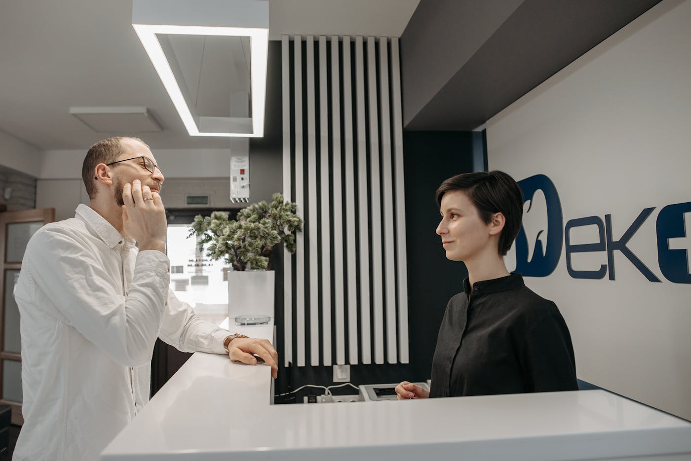 Dental office reception conversation