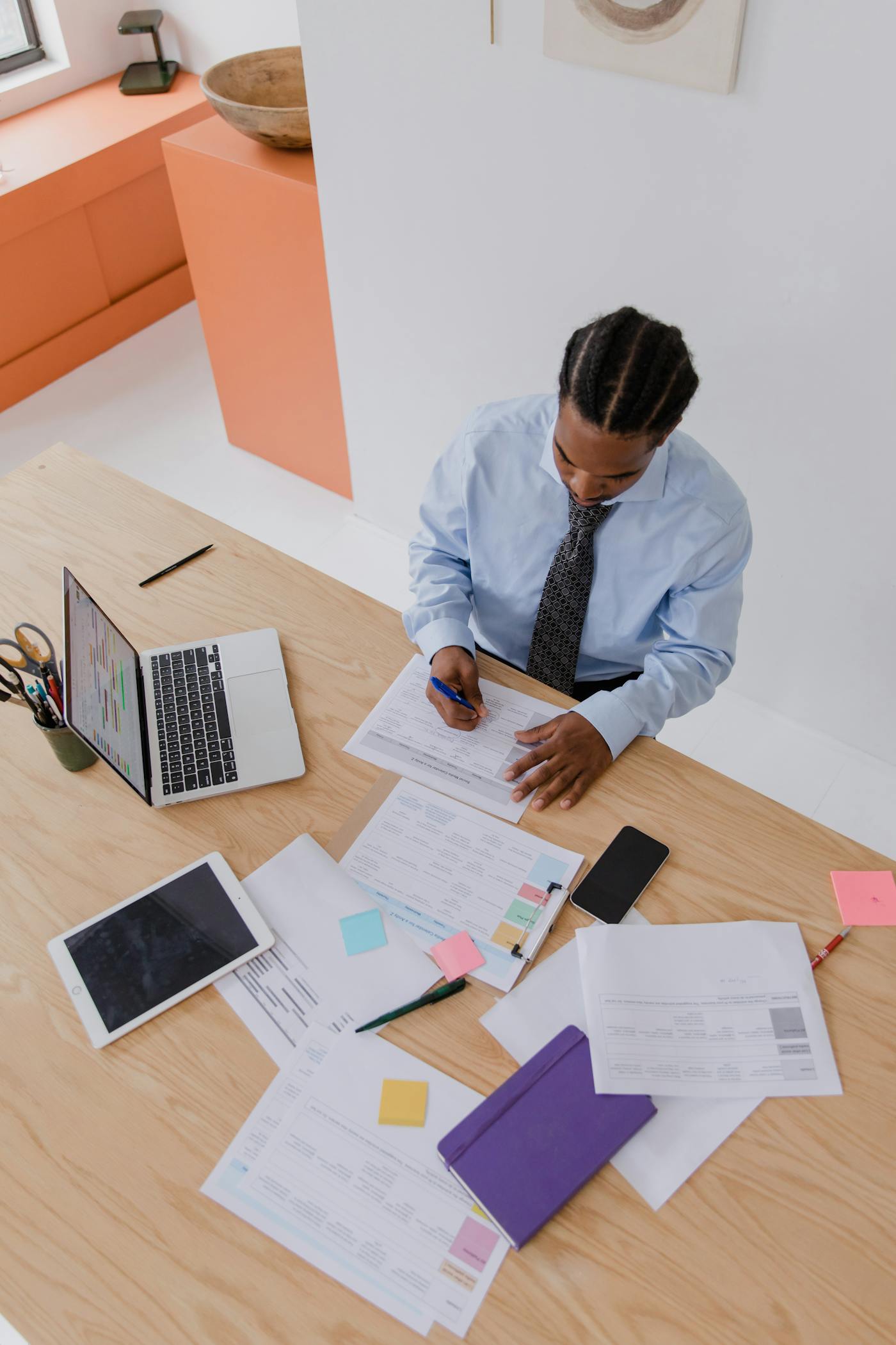 Professional reviewing business documents