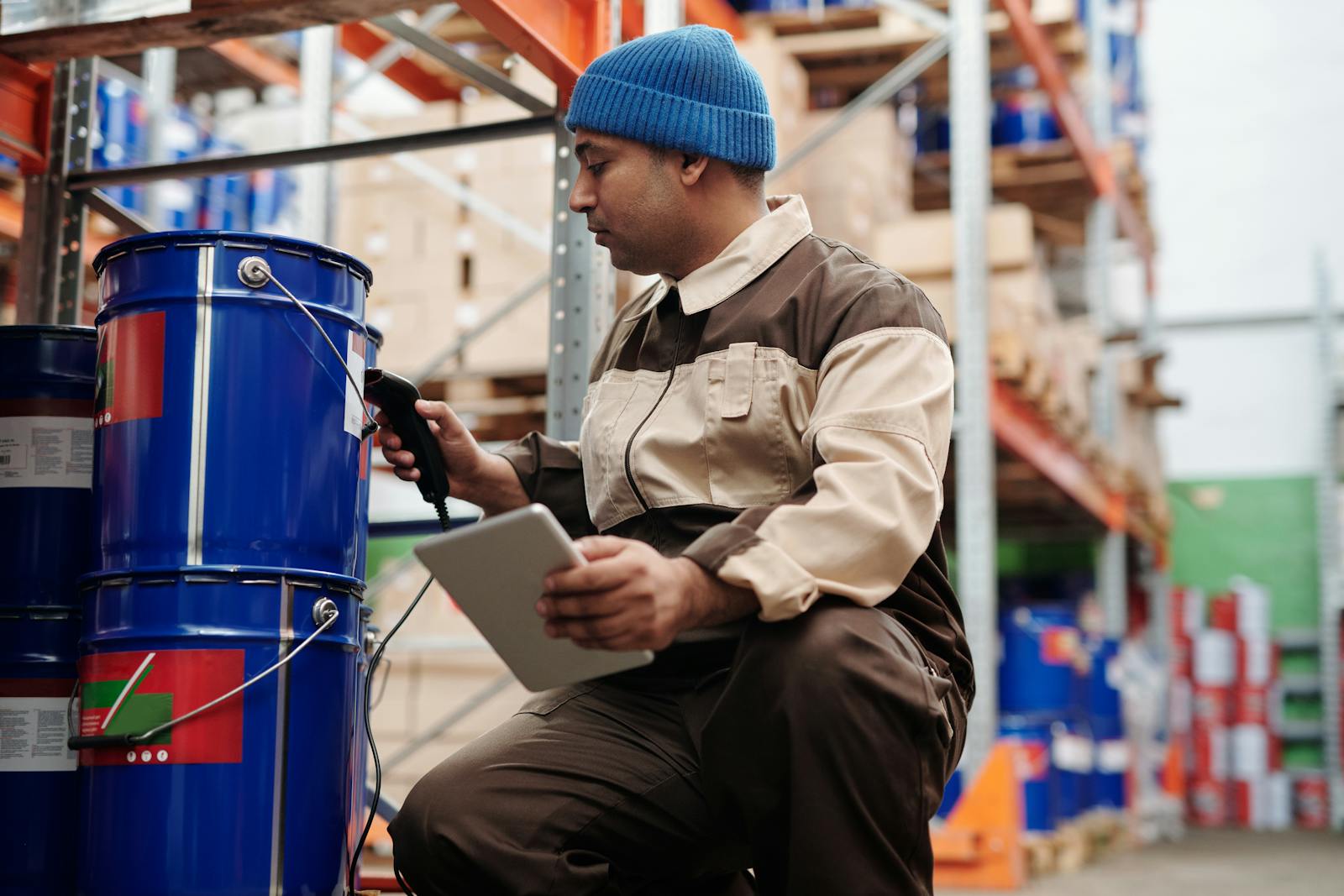 Warehouse worker scanning inventory